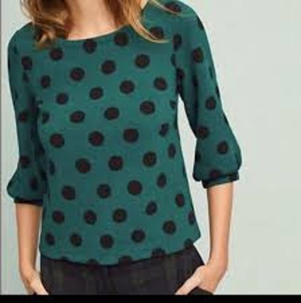 Maeve‎ Polka Dot Blouse Relaxed Slight Boxy Fit Puff Sleeve Top Womens Small
